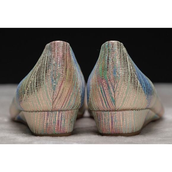 Alex Marie Rainbow Gold Metallic Peep Toe Wedges Womens Size 8 NEW - Picture 5 of 16